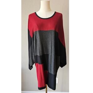 Sisters Colorblock Dolman Sleeve Scoop Sweater‎ Dress Red/Black/Gray Womens S/M